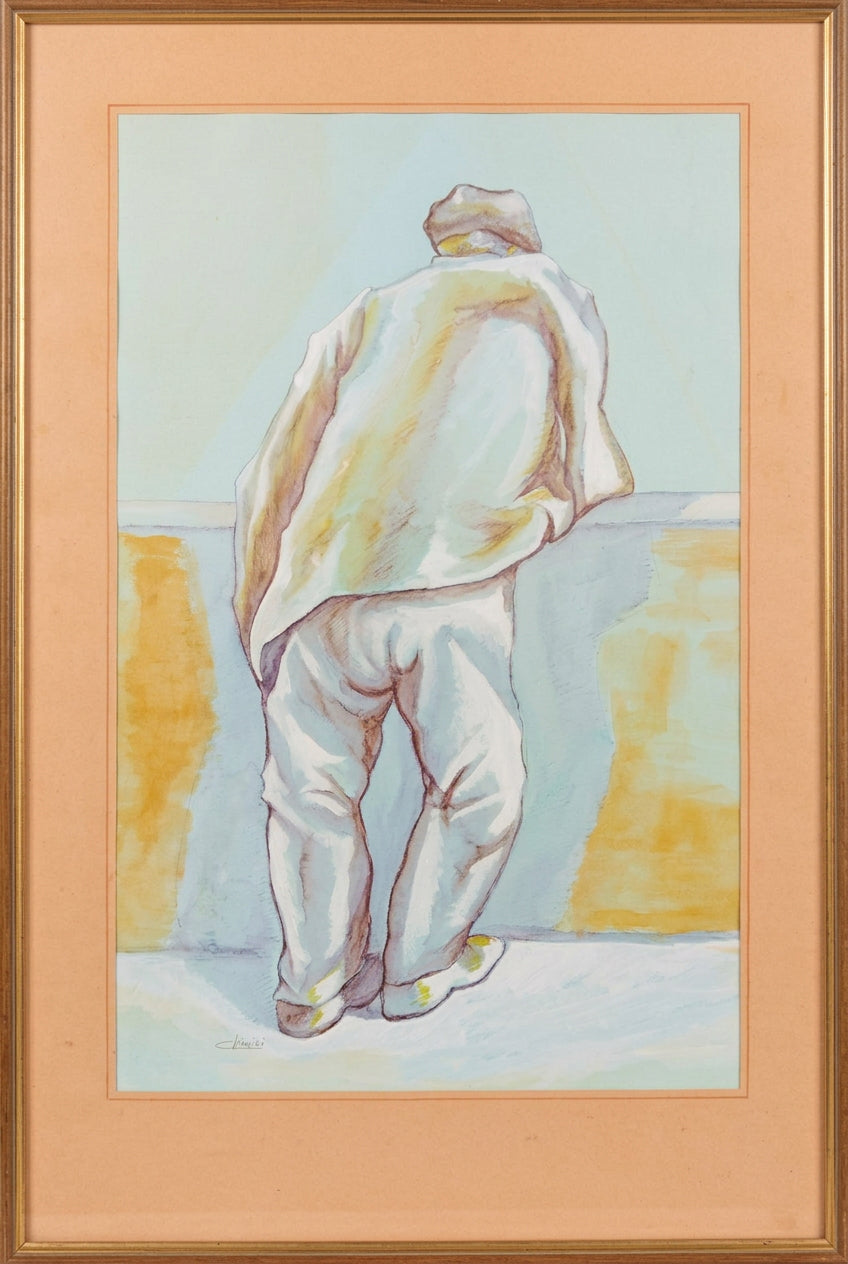 UOMO DI SPALLE, tecniche miste di CHINNICI, 50 x 70 cm