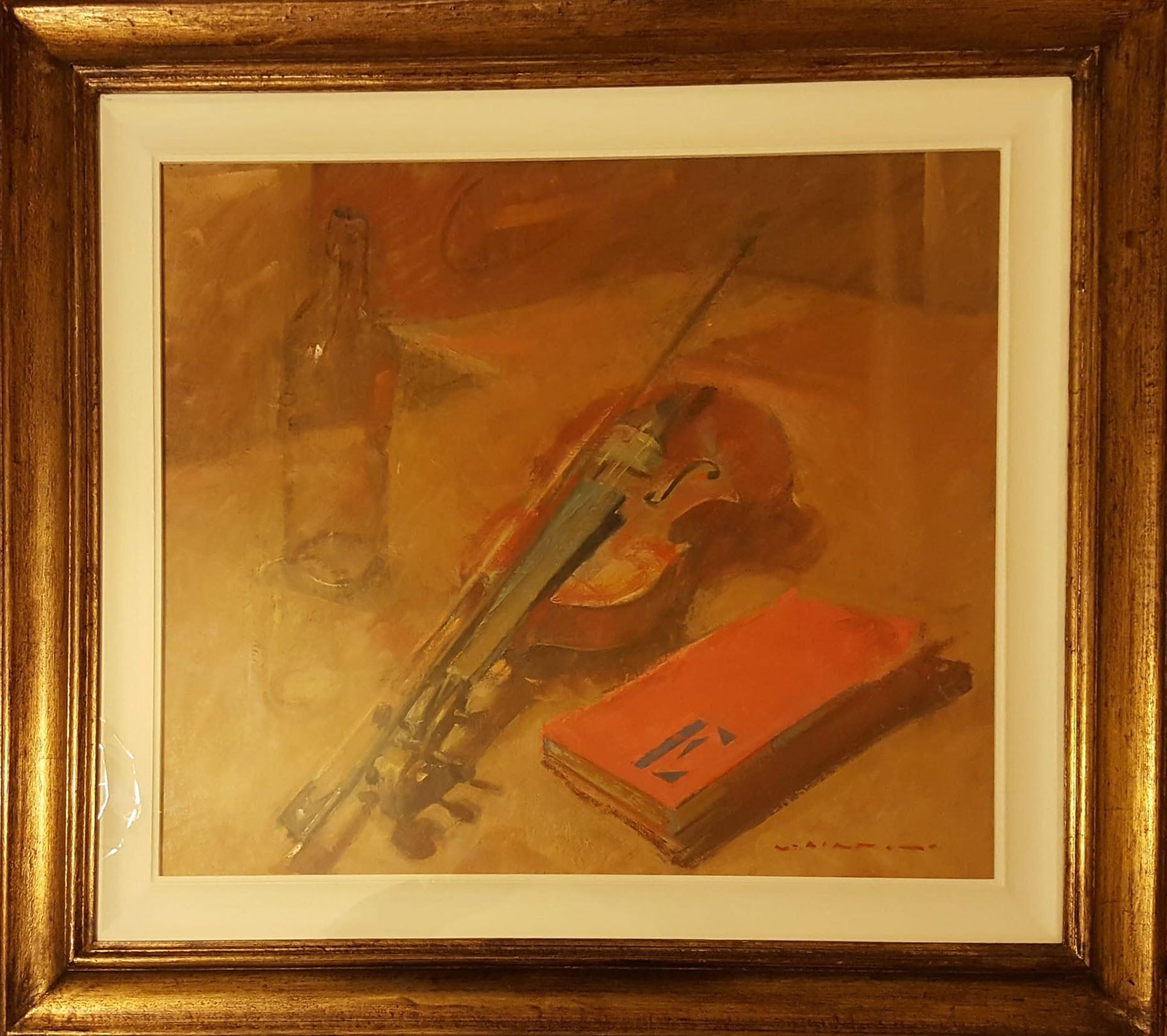 Virginio Bianchi - Natura morta con violino e libro