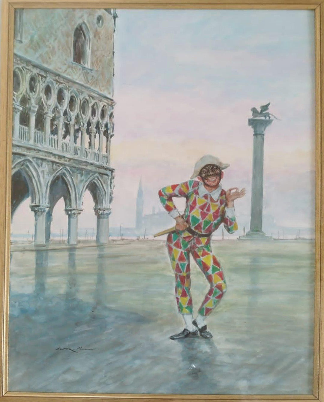 Walter Molino - Arlecchino con sfondo di Venezia
