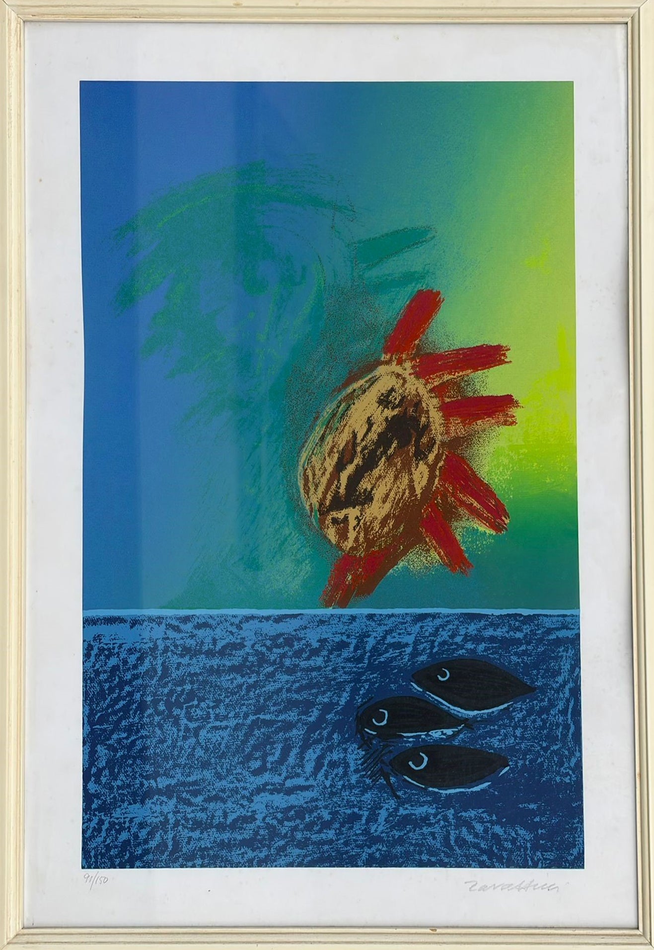 Cesare Zavattini - Autoritratto sul mare con tre pesci neri