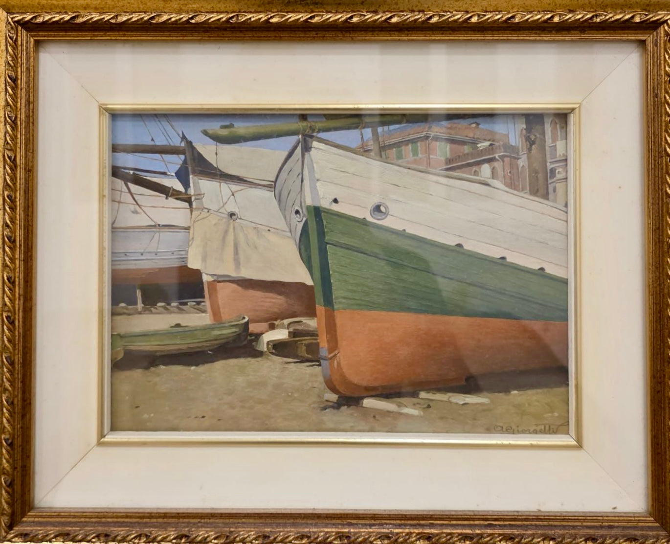 Angelo Giorgetti (attributed to) - Sestri Levante and boats aground