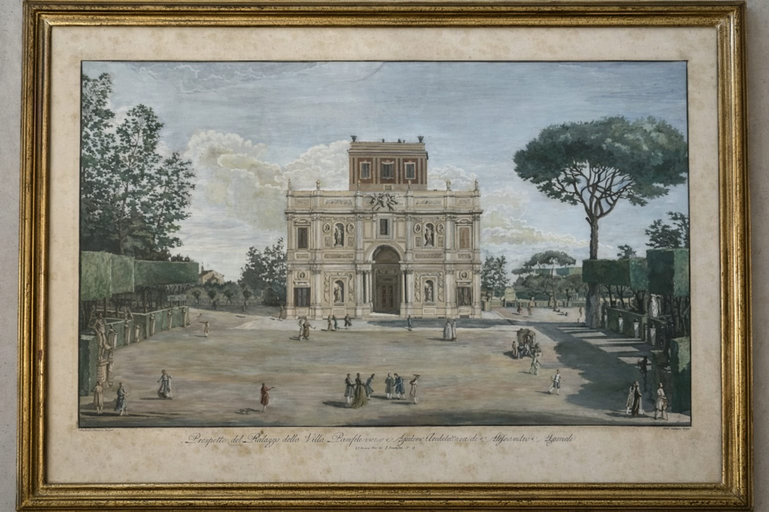 Drawing by Francesco Panini engraved by Carlo Antonini - "Elevation of the Palazzo della Villa Panfili..."