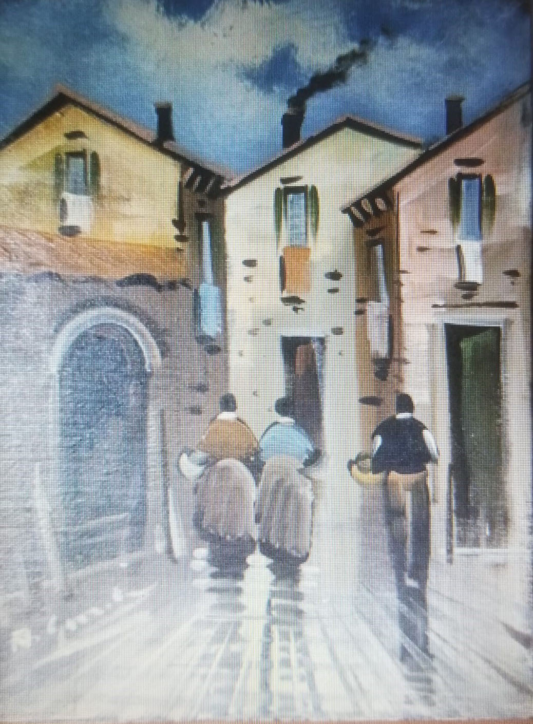 A. Giordano - Senza titolo (Scorcio cittadino con figure)