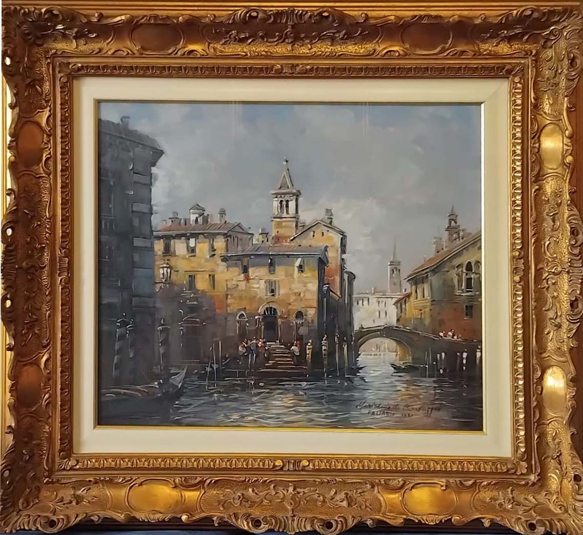 Veduta veneziana a olio su tela di Mariolino da Caravaggio