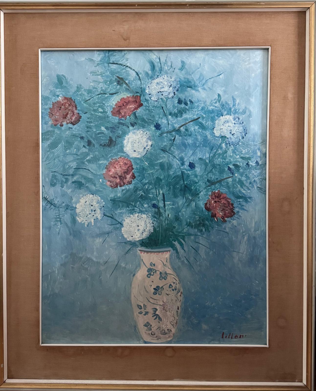 Fiori dal vaso cinese, olio su cartone di Umberto Lilloni