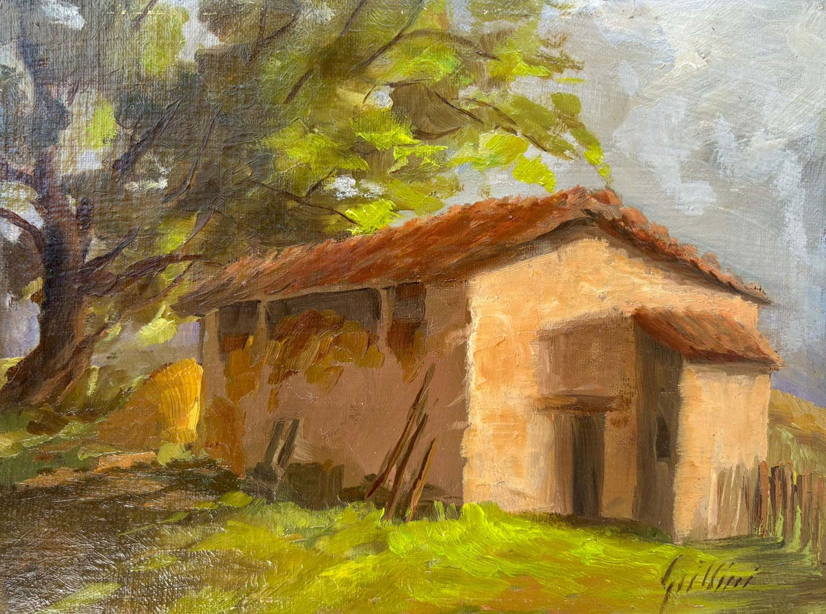 Senza titolo (paesaggio) di Marta Grillini, olio su tela applicata su cartone