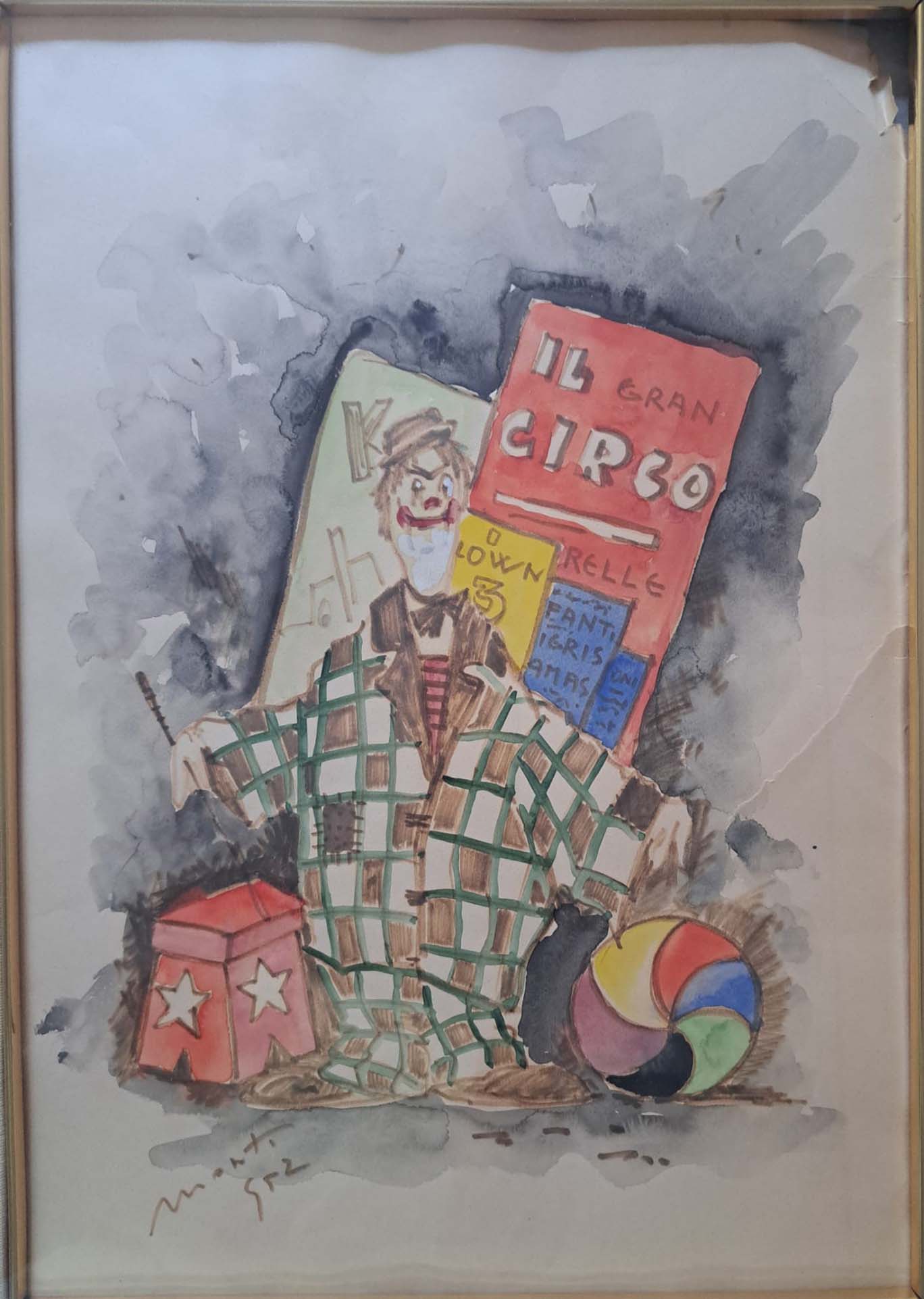 Senza titolo (pagliaccio) - Acquerello su carta - Cesare Monti