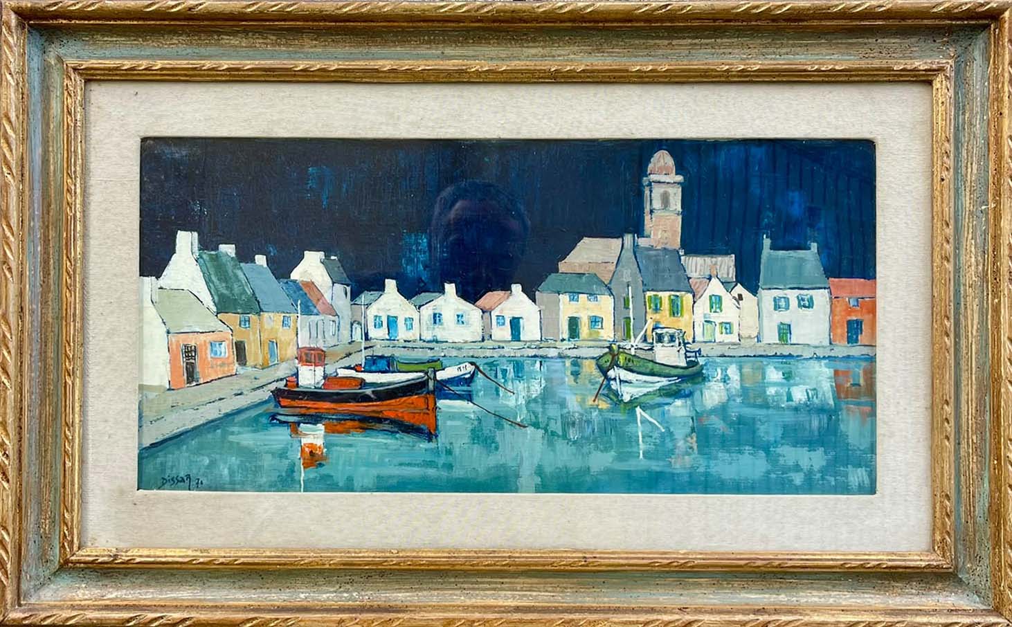 Bretagne di M. Dissar, olio su tela con soggetto marino