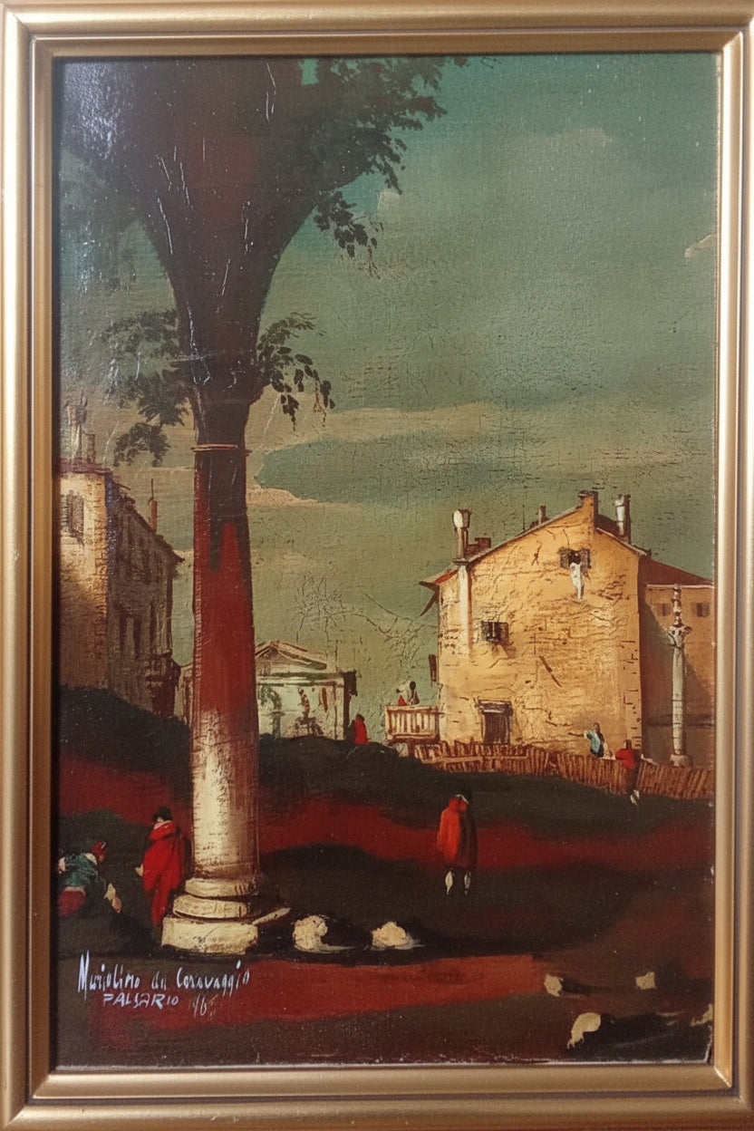 Paesaggio, olio su compensato di Mariolino da Caravaggio