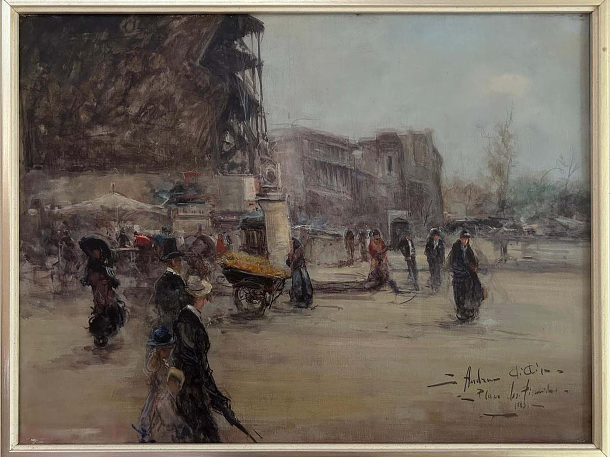 Mercato parigino di Andrea Di Dio, olio su tela
