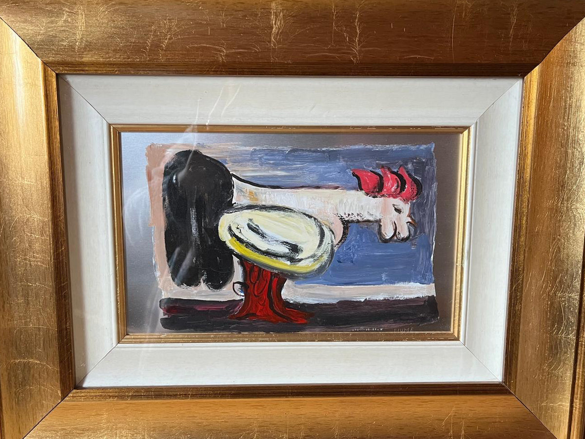 Gallo, serigrafia su lastra d'argento di Fiume