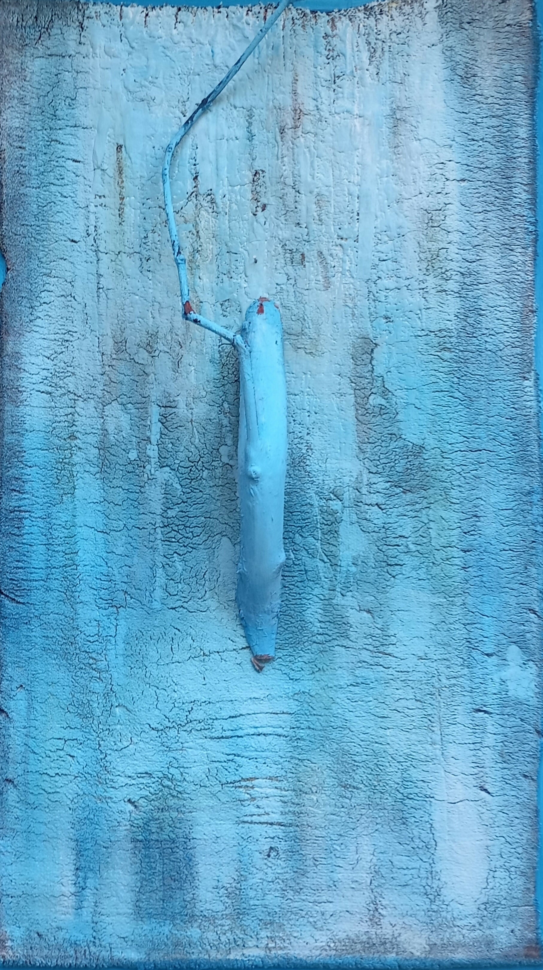 Ramo Blu di Gianfranco Giovannoni, pittura a pennello con colori acrilici e legno su tela