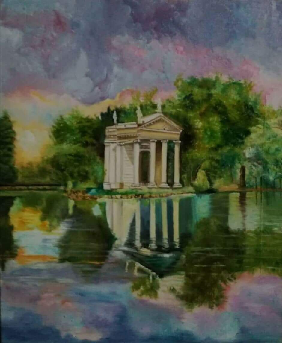 UNA VISTA ROMÁNTICA DEL TEMPLO DE VILLA BORGHESE.