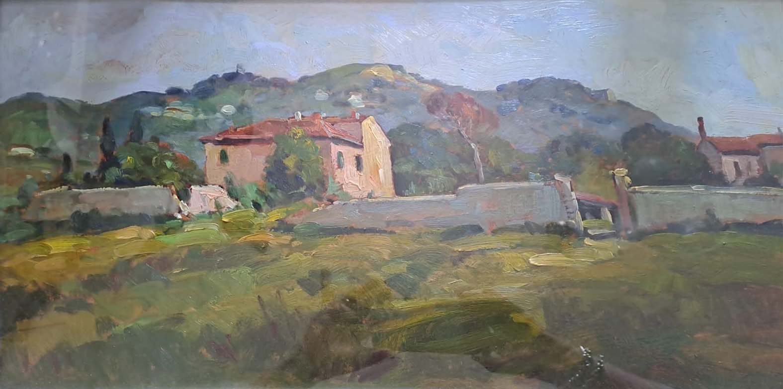 Monterotondo, paesaggio a olio su masonite del 1968
