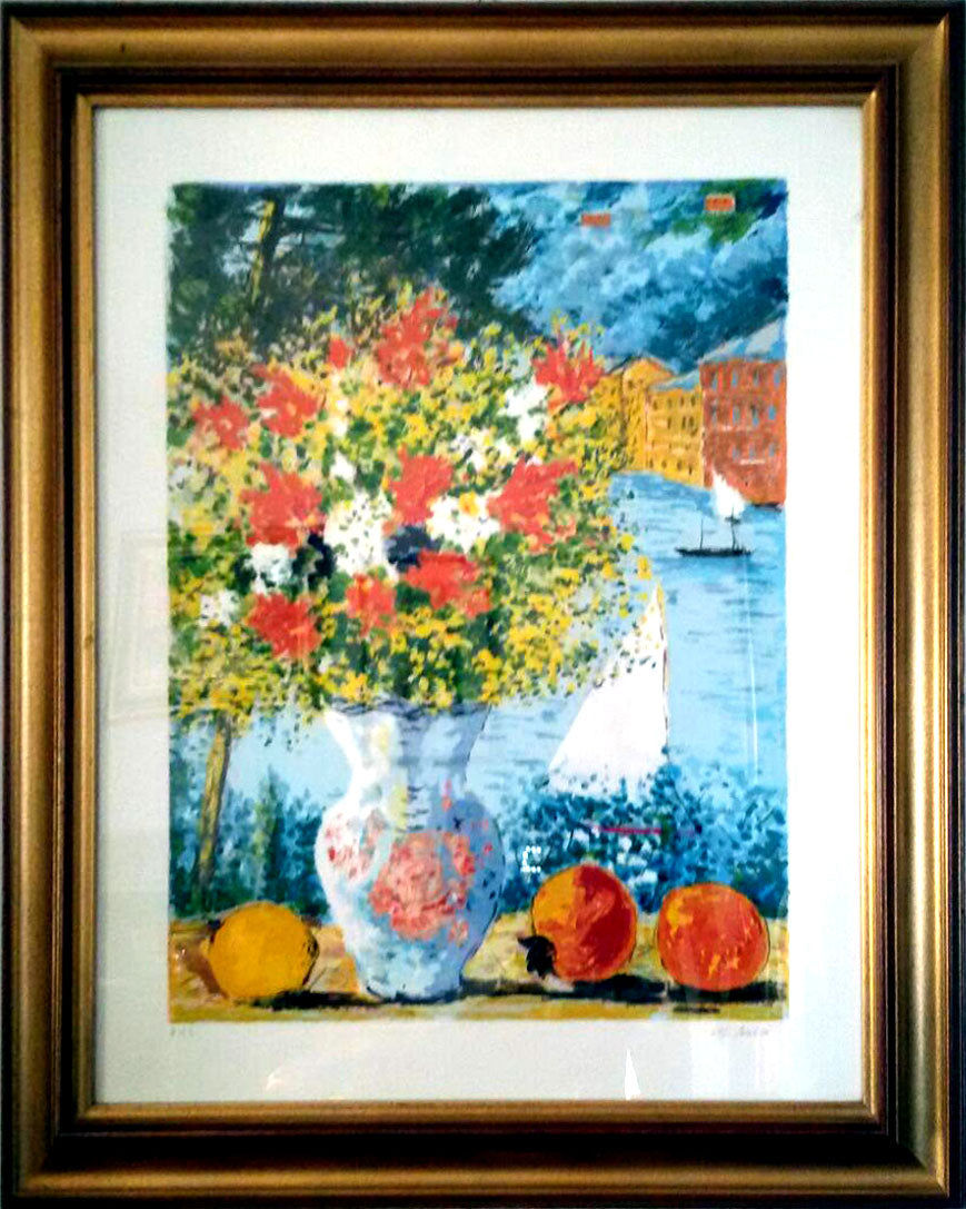 Michele Cascella - Vaso di fiori con mare