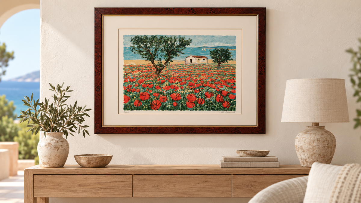 Papaveri sul mare di Michele Cascella, serigrafia a colori