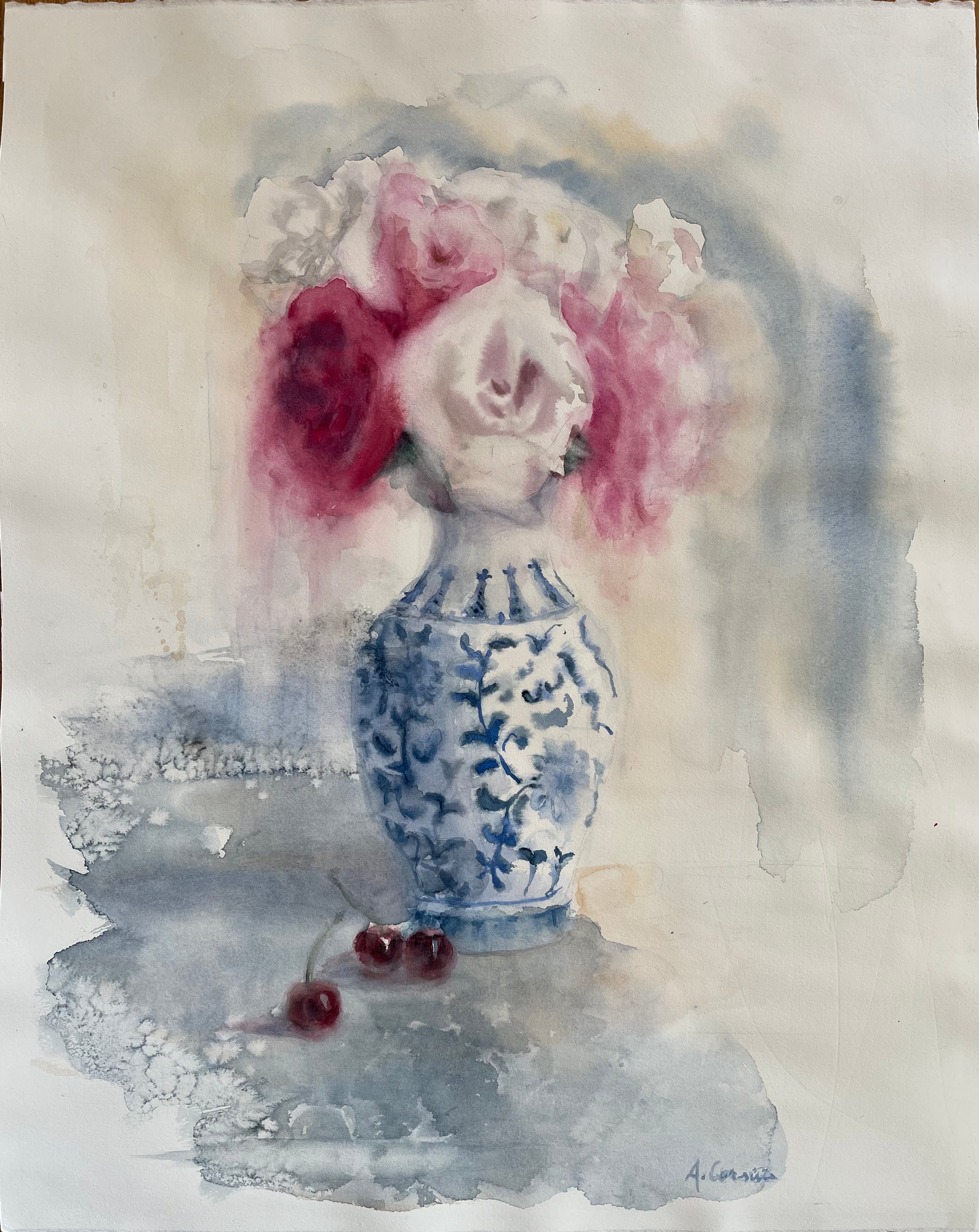 CHINESE VASE WITH ROSES
