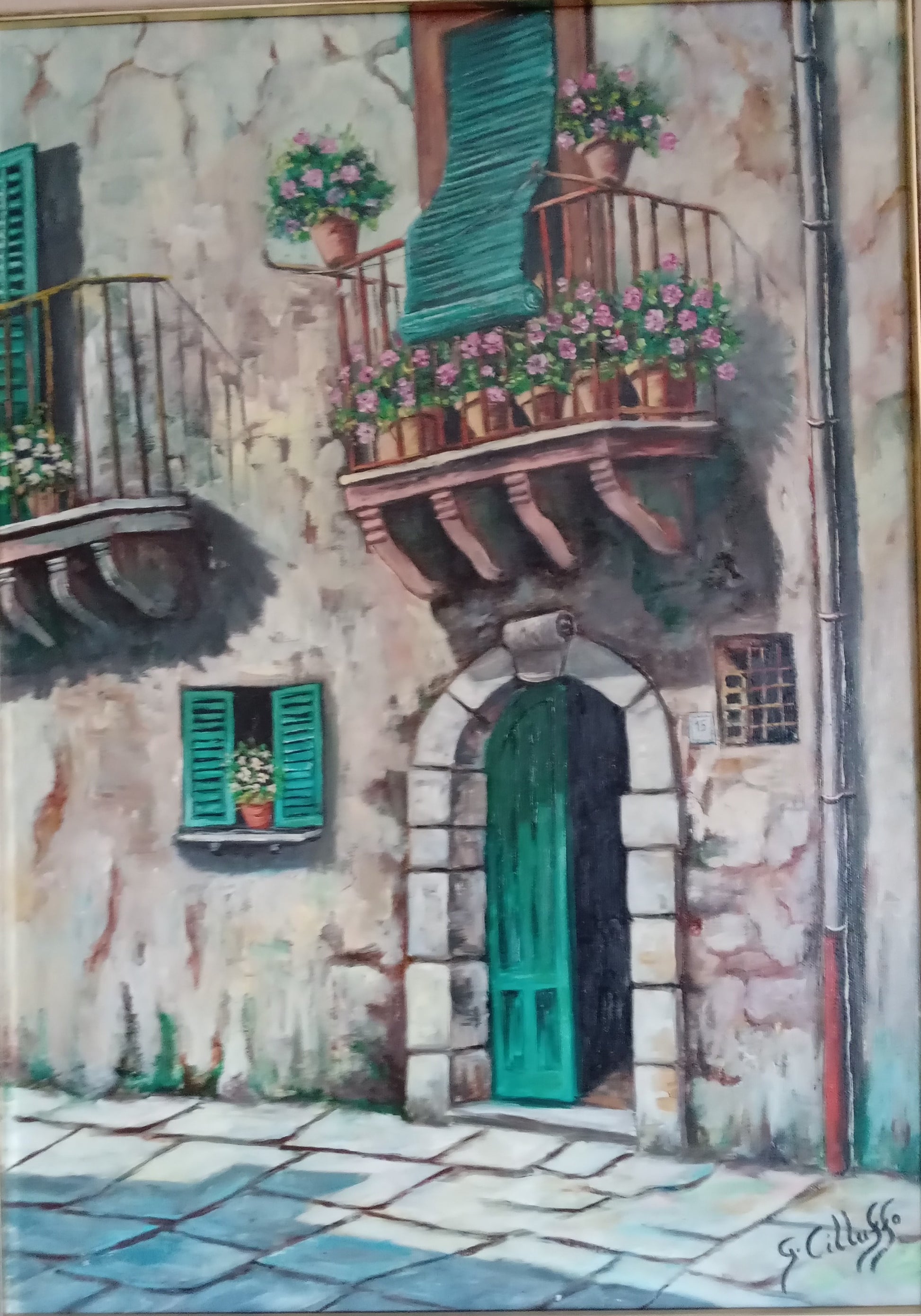 Olio su tela di Giuseppe Cilluffo con veduta di Cefalù