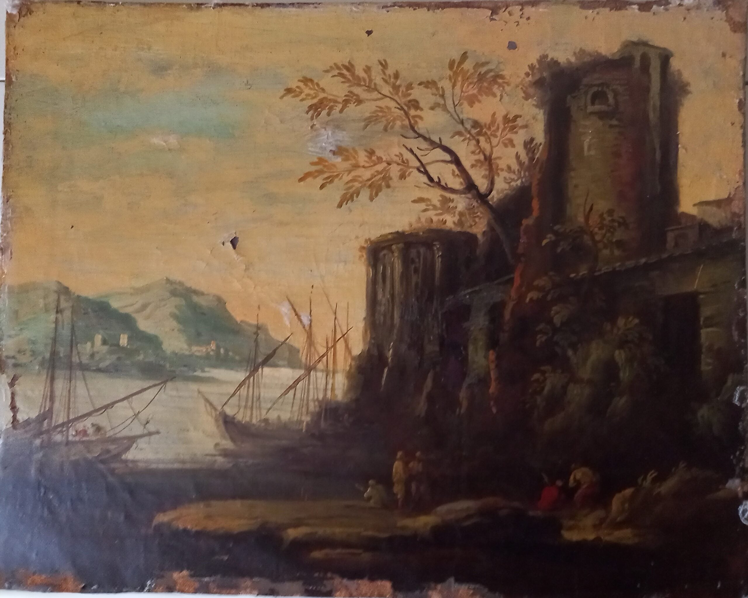 Marina con rudere -Artista anonimo- copia da Salvator Rosa