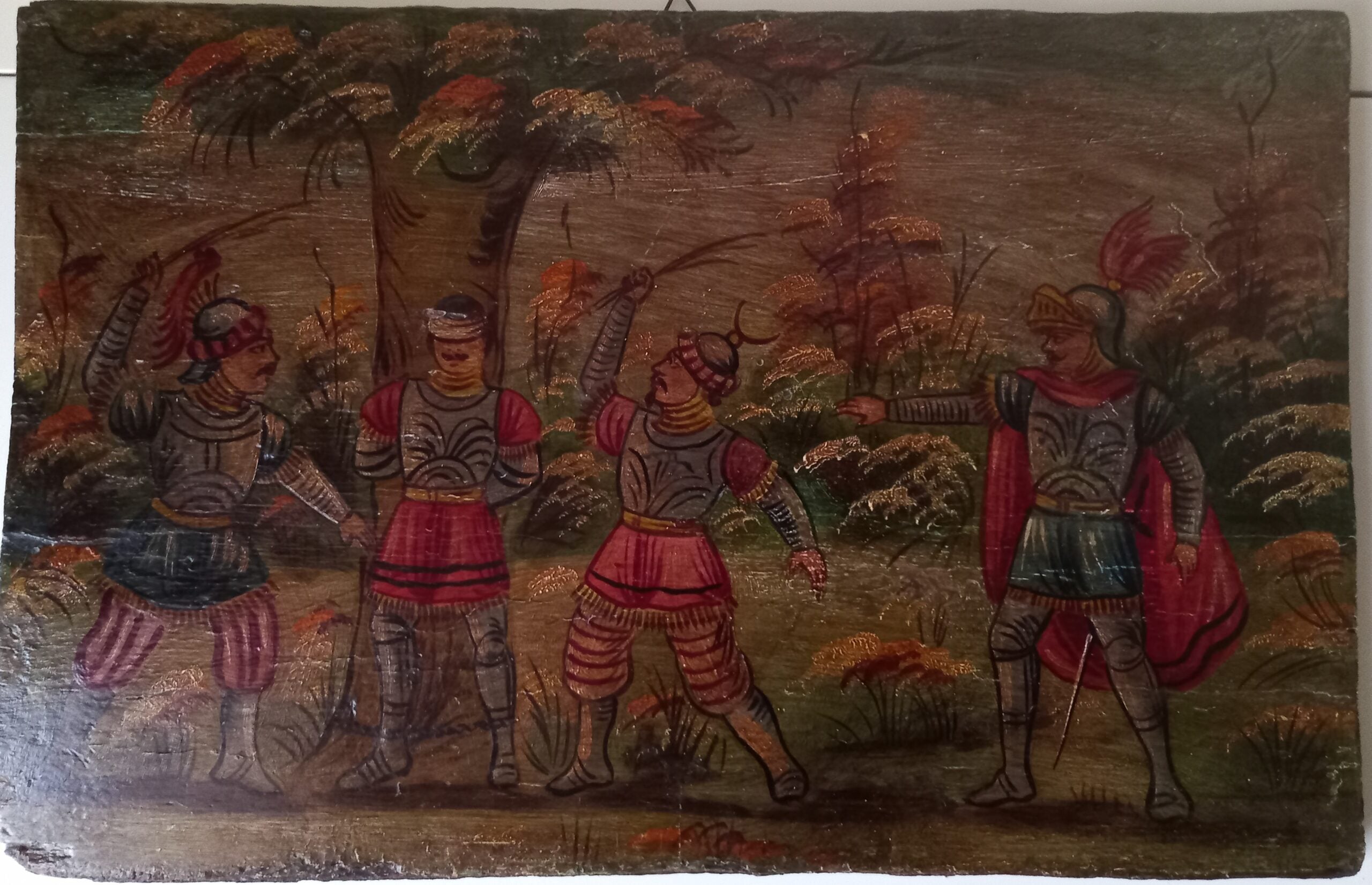 Scena con soldati - parte di carretto siciliano - artista anonimo