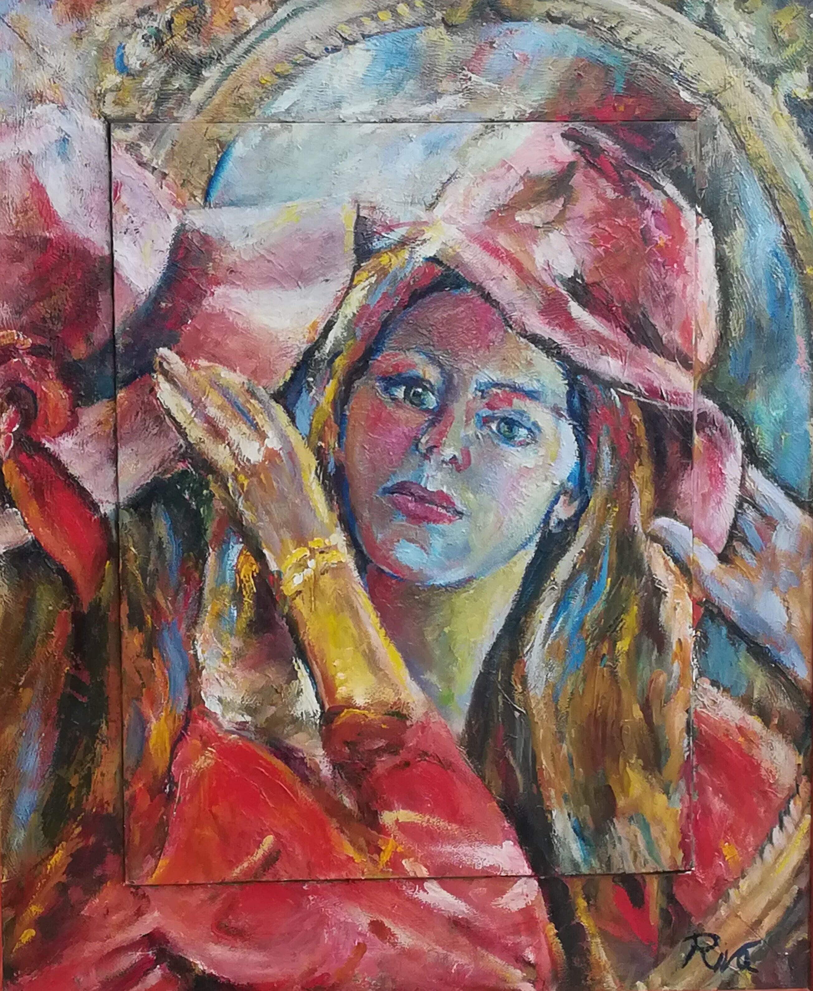 Donna con cappello allo specchio