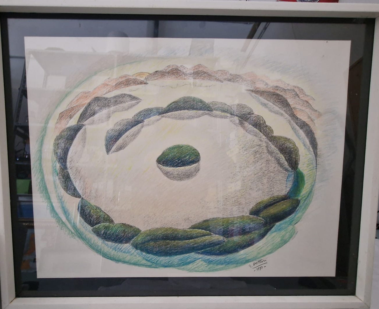 Lago e colline di Gerardo Dottori – Pastello su litografia