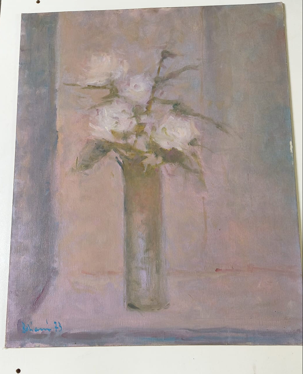 Rose bianche di Federico Boriani – Olio su tavola