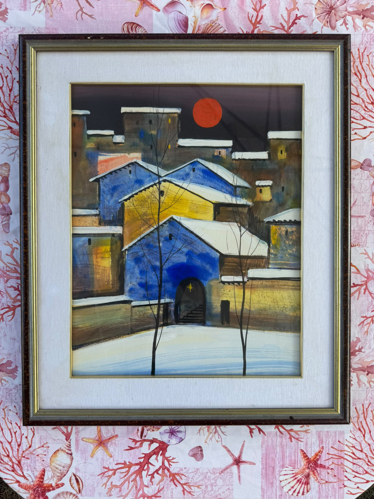 Senza titolo ( Paesaggio urbano notturno con neve) di Rosati, olio