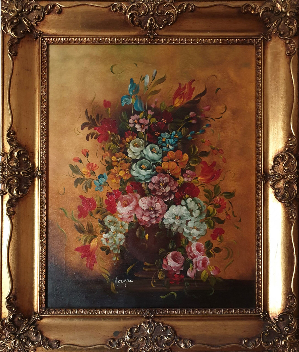 Bouquet in vaso di Morgan, olio su tela
