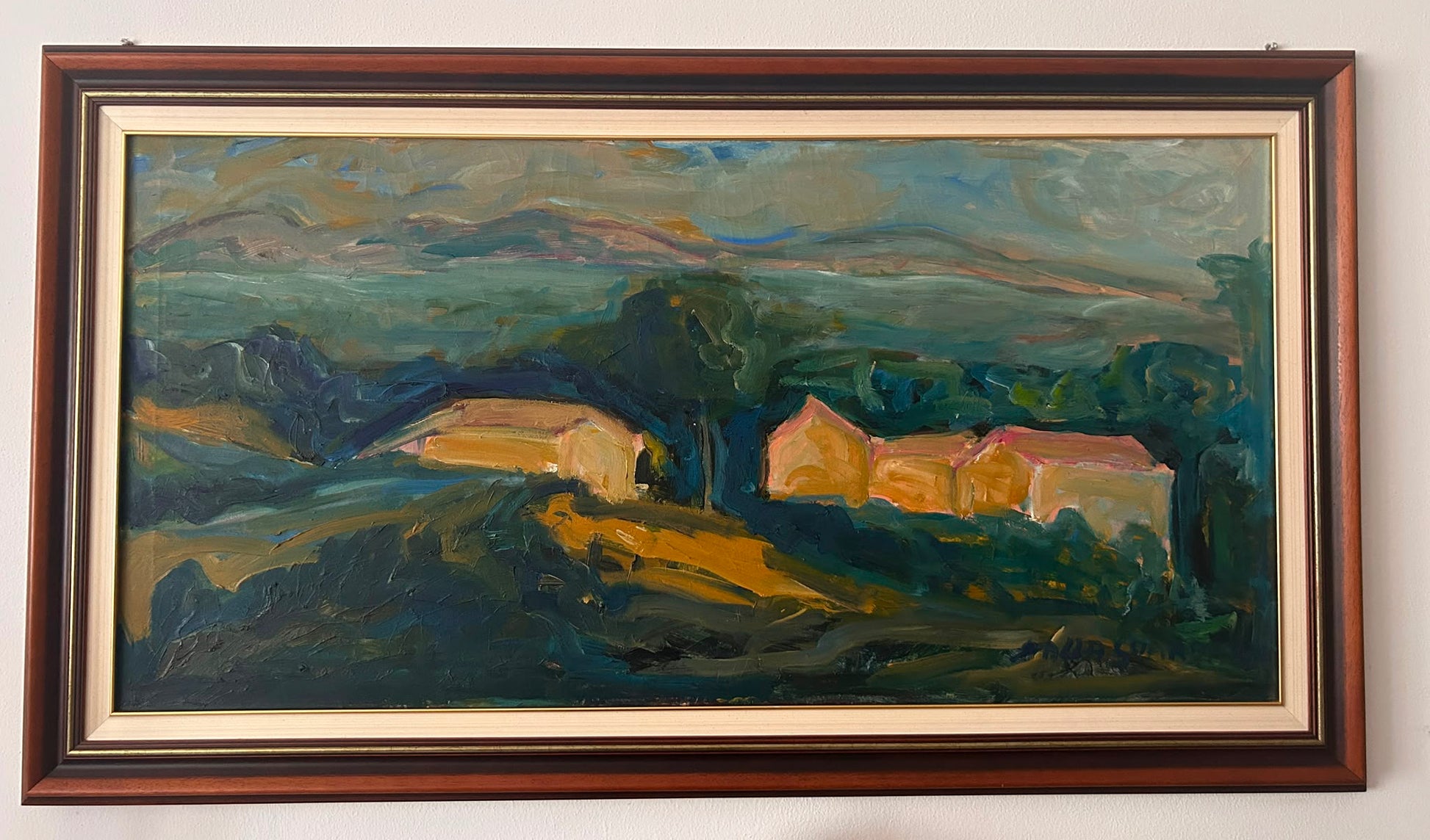 Senza titolo (elementi paesaggistico-simbolici), di Girolamo Dalla Guarda, olio su tela