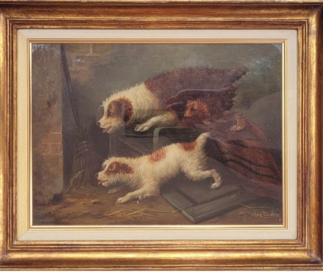 Terrier in liberta' di Charles Dudley, olio su tela