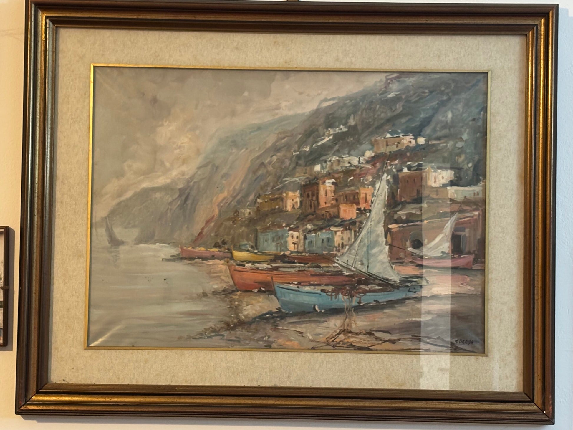 Marina con borgo marinaro a olio di G. De Lise