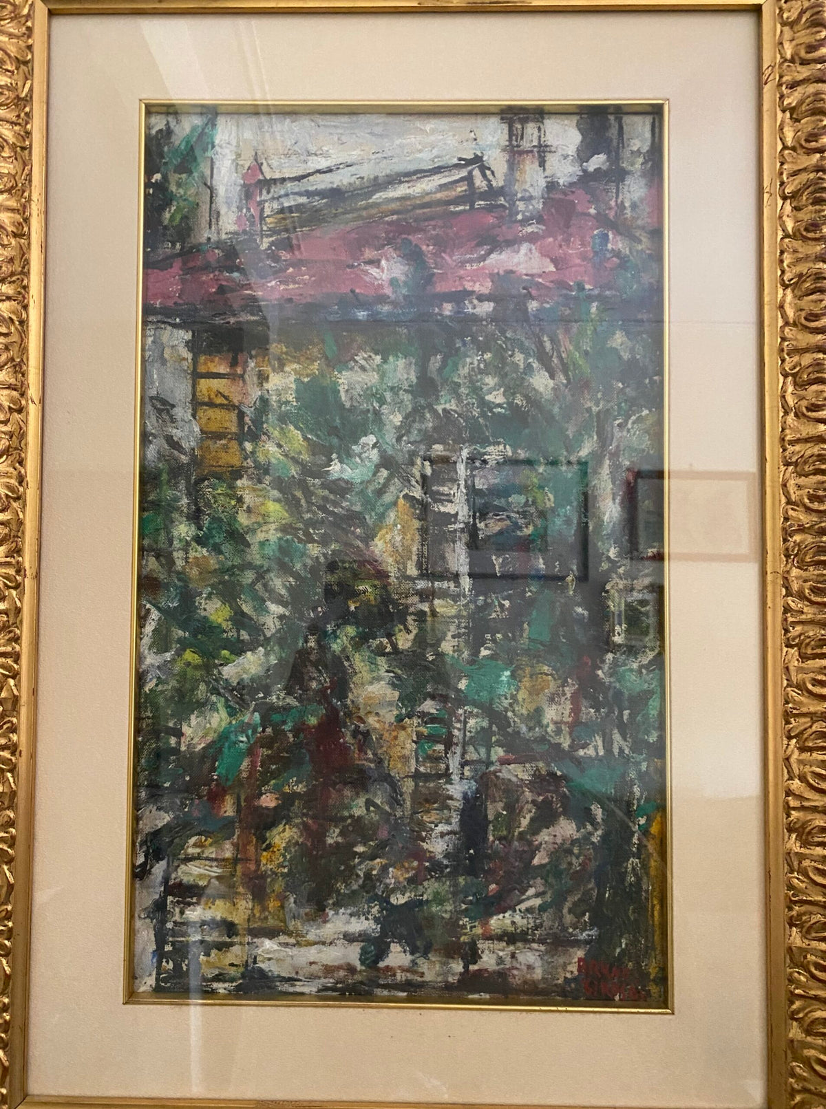 Albero e casa, olio su tela del 1963 di Bruno Rosai