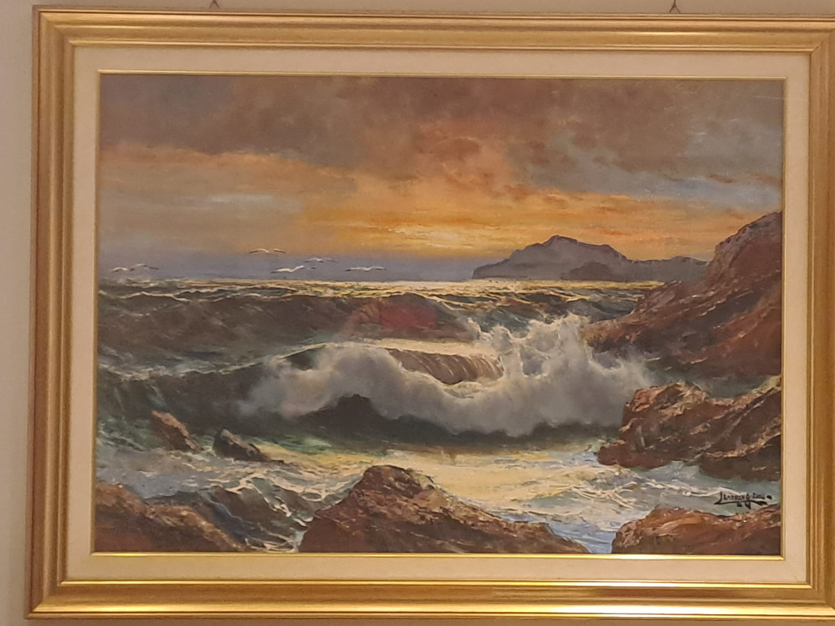 Mareggiata crepuscolare di Luciano Lutring, olio su tela