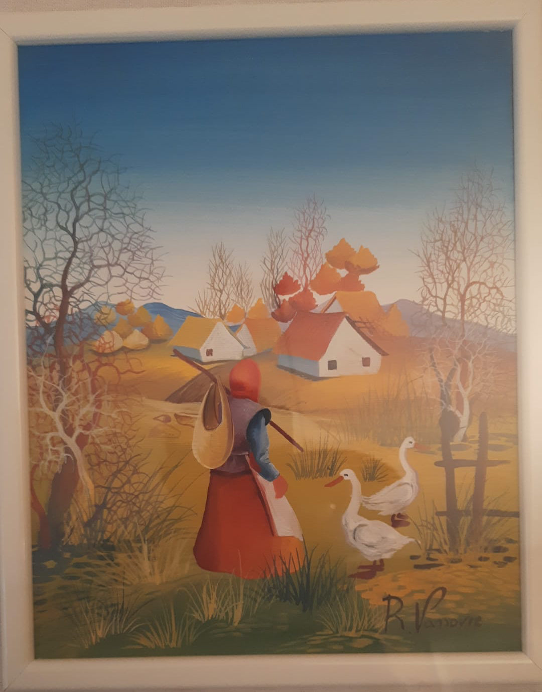 Paesaggio naif, di R. Vanovic, olio su tela