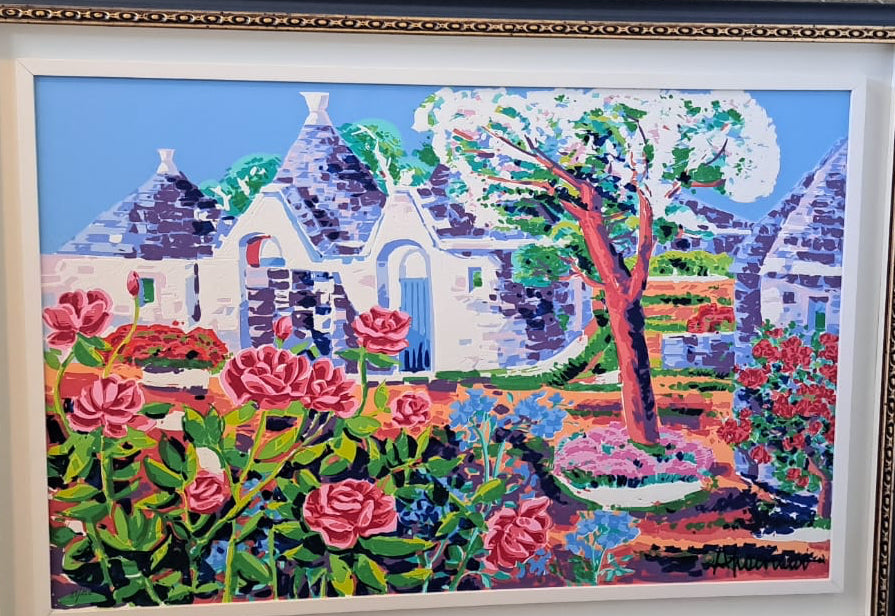 Ciliegio in fiore tra i trulli, serigrafia di Athos Faccincani