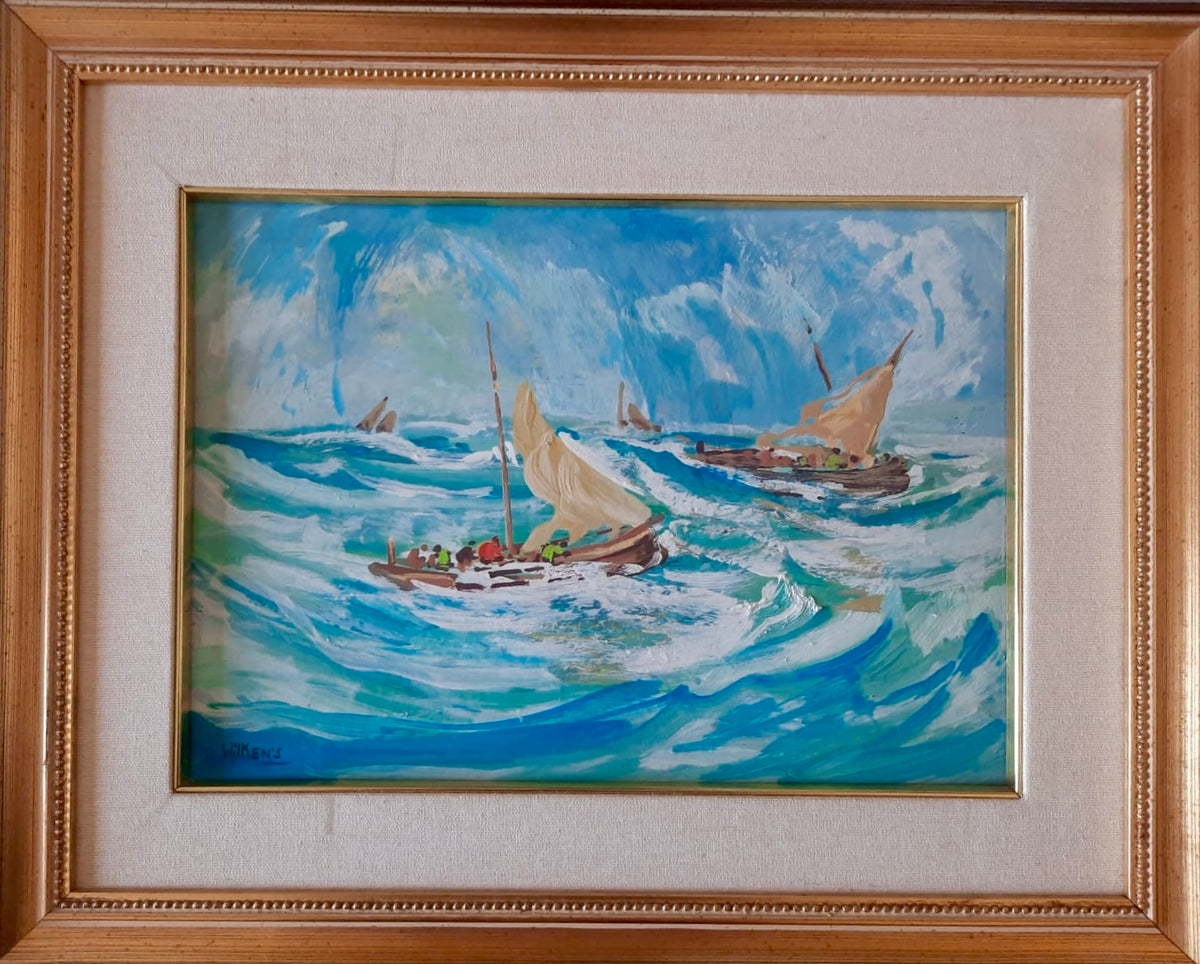 Barche al mare di Wilkens Hans Desiderio (Giovanni Desiderio), olio