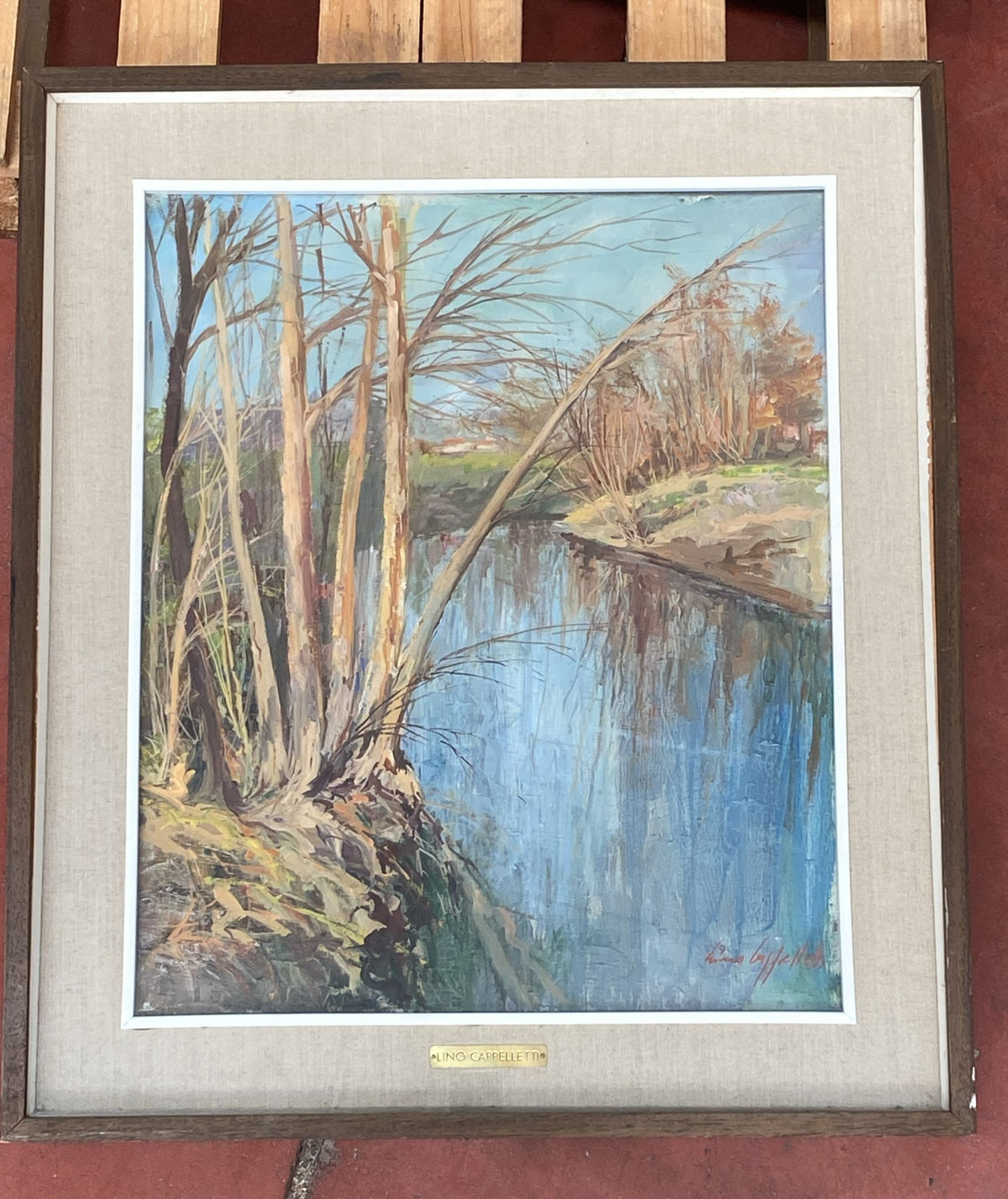 Riflessi del fiume Lambro alle fornaci di di Lino Cappelletti, olio su tela