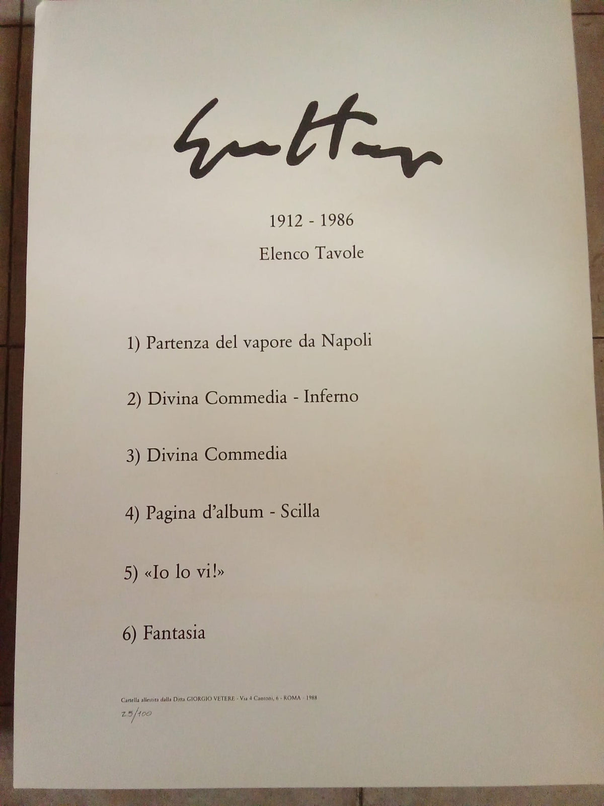 Serie di sei stampe litografiche del 1988 di Renato Guttuso
