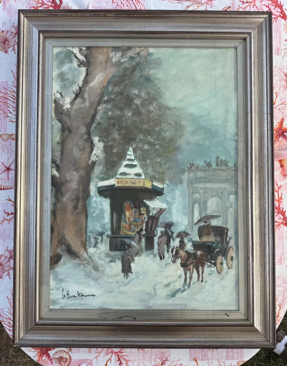 Vecchia Milano (Scorcio innevato con edicola, carrozza e grande albero) di Giuseppe Salvaterra, olio