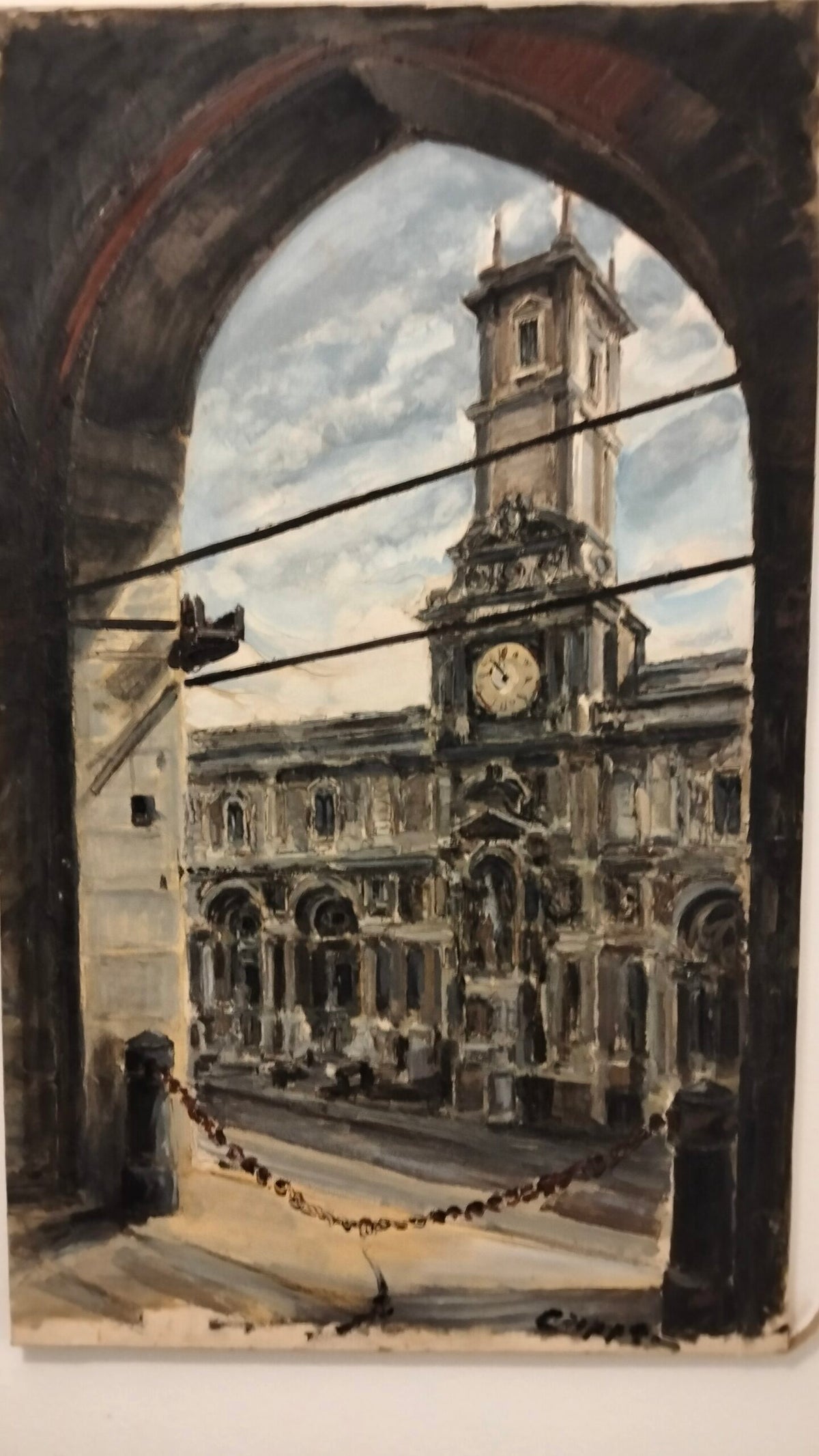 Scorcio di Piazza dei Mercanti a Milano, olio su tela di Marco Crippa