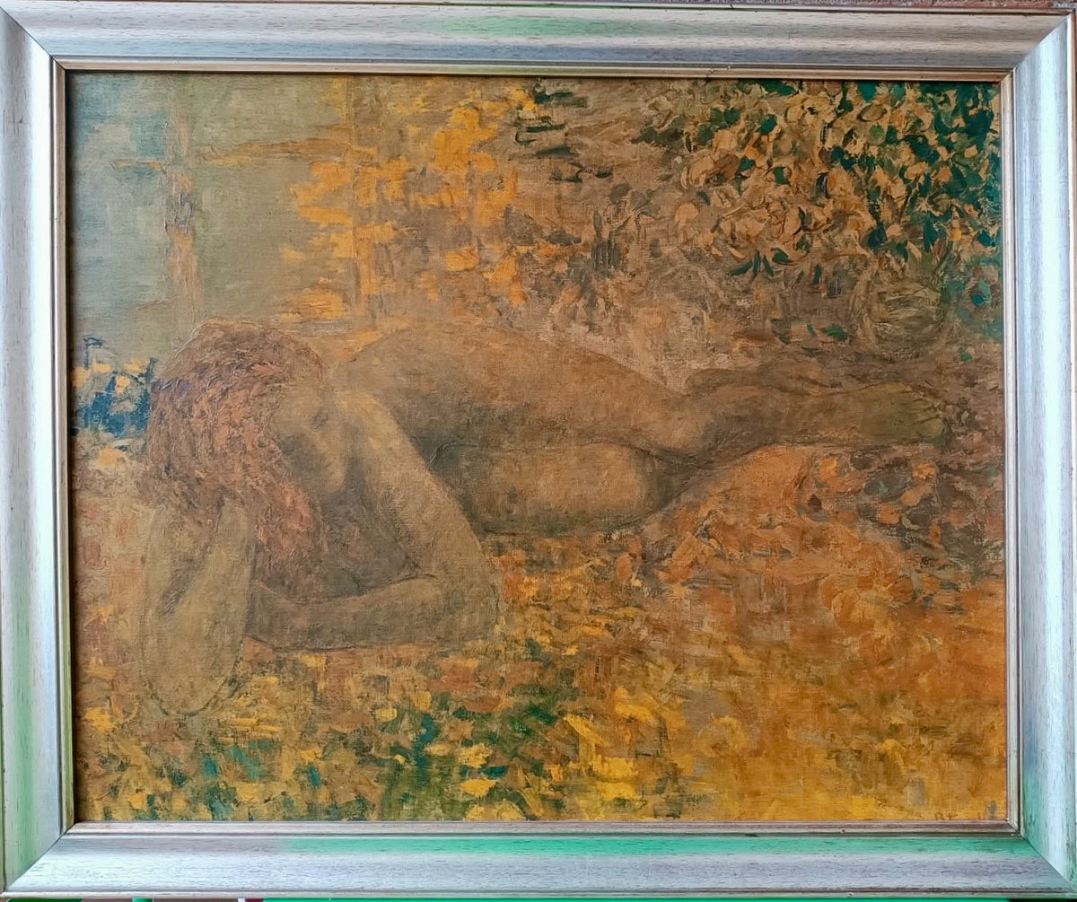 Donna distesa, olio su tela di Anonimo