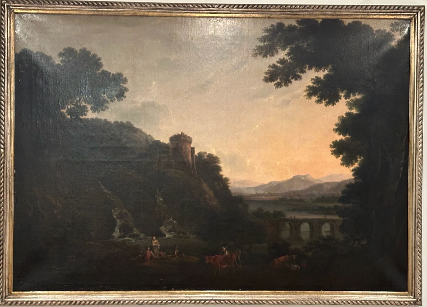 Paesaggio con pastori, olio su tela di Philipp Peter Roos