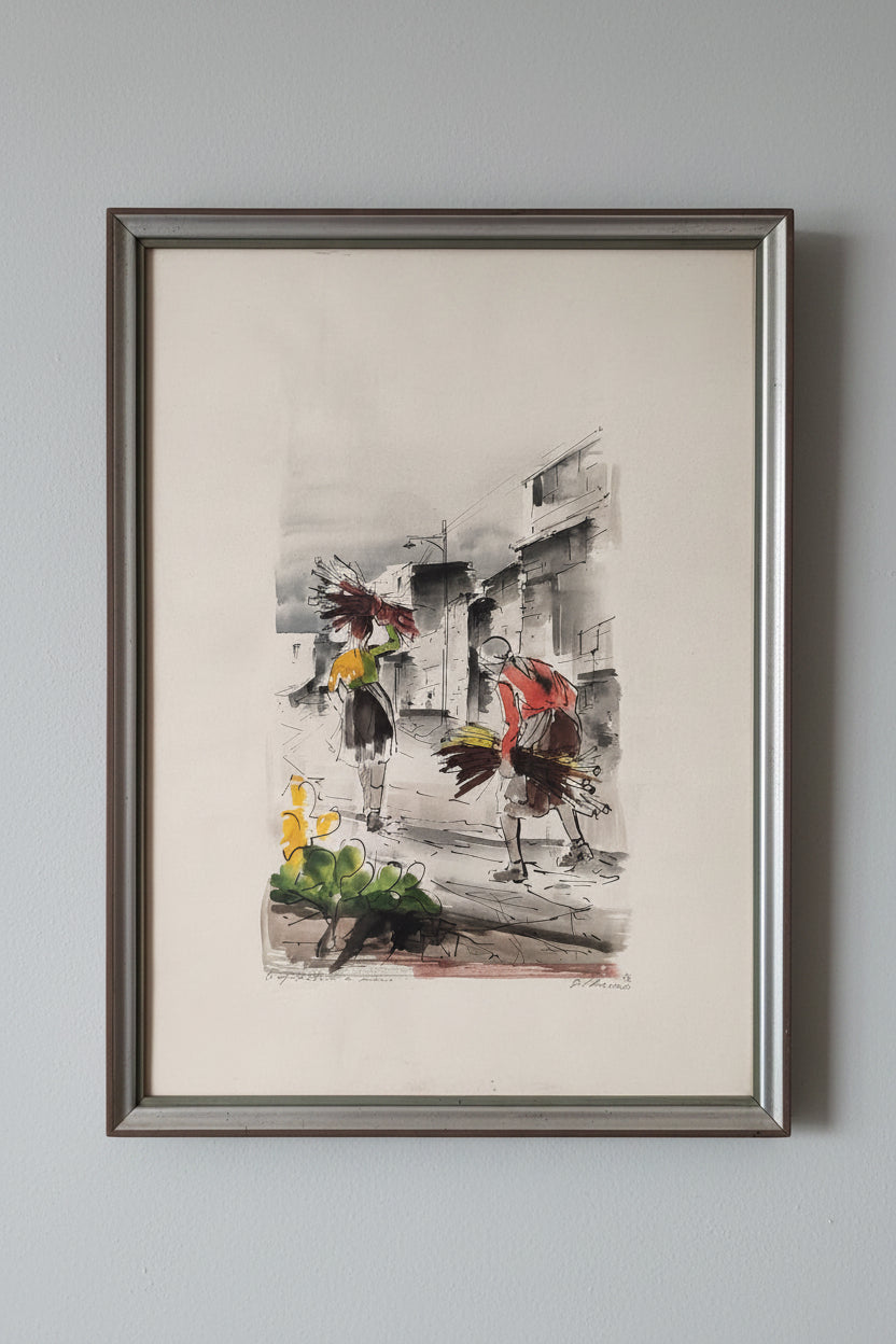 Grafica d'arte di Antonio di Viccaro con anziana e fascina