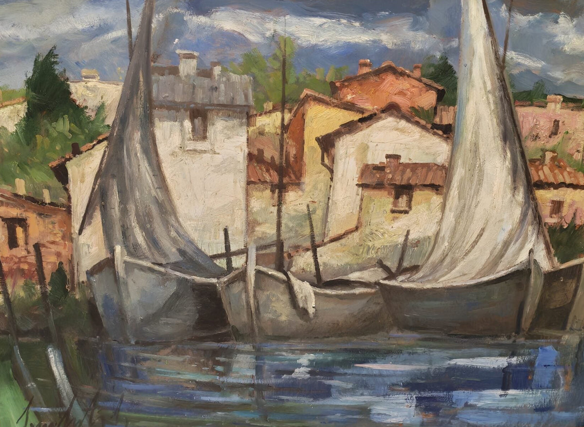 Barche di pescatori di Lamberto Lamberti, olio