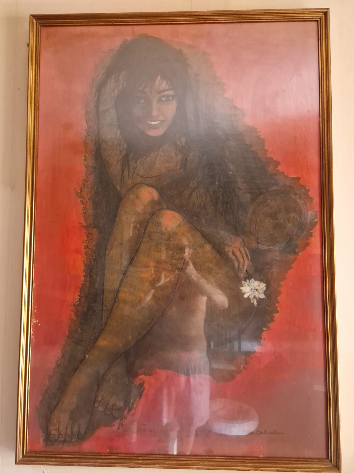 senza titolo figura femminile seduta di anna salvatore, tecniche miste
