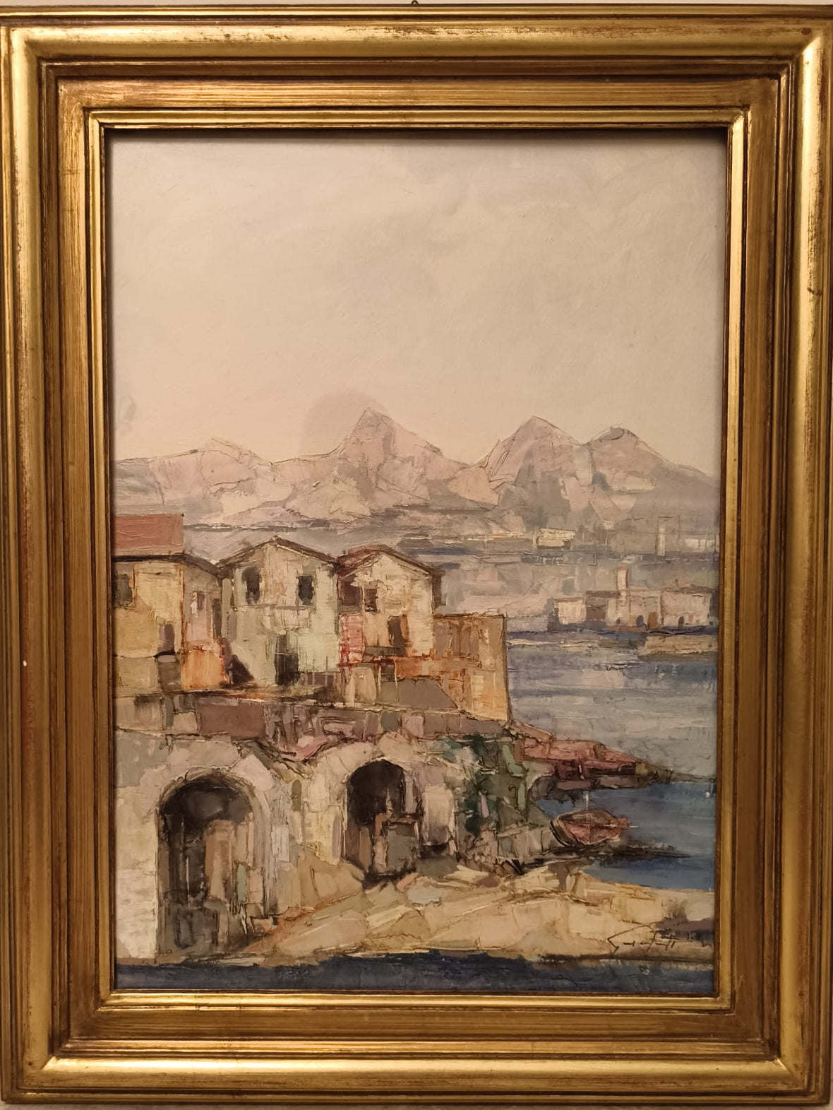 Olio su tela di Piero Gaddi con veduta del Lago di Como