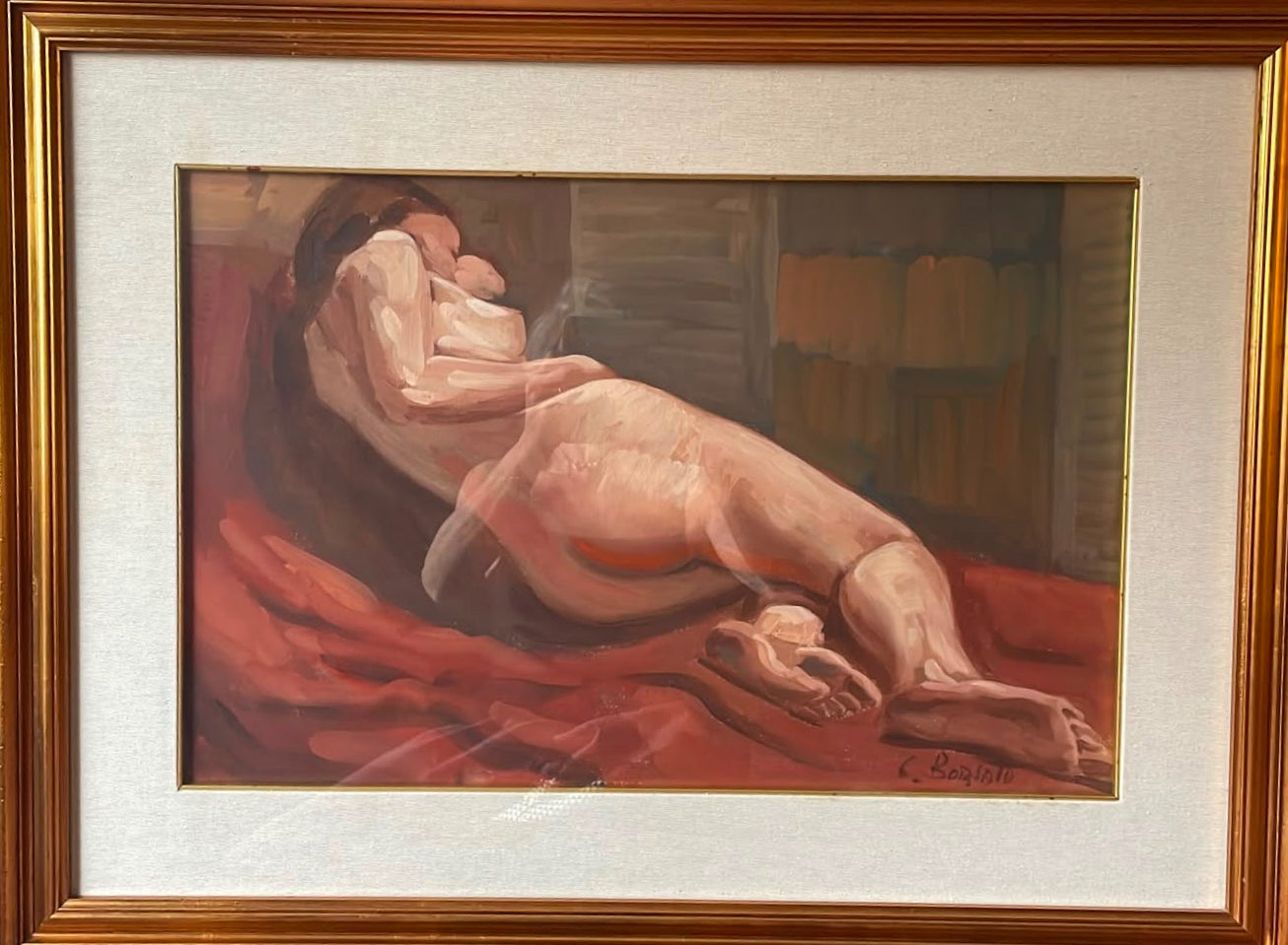 Senza titolo (nudo sdraiato), di Claudio Borsato, olio su tela