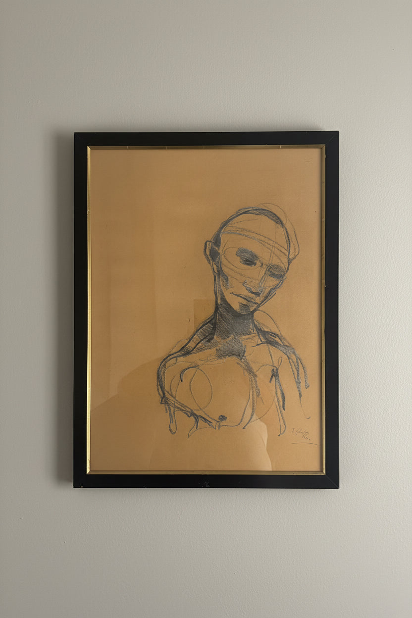 Senza titolo (Volto e busto) di Enrico Colombotto Rosso – Carboncino