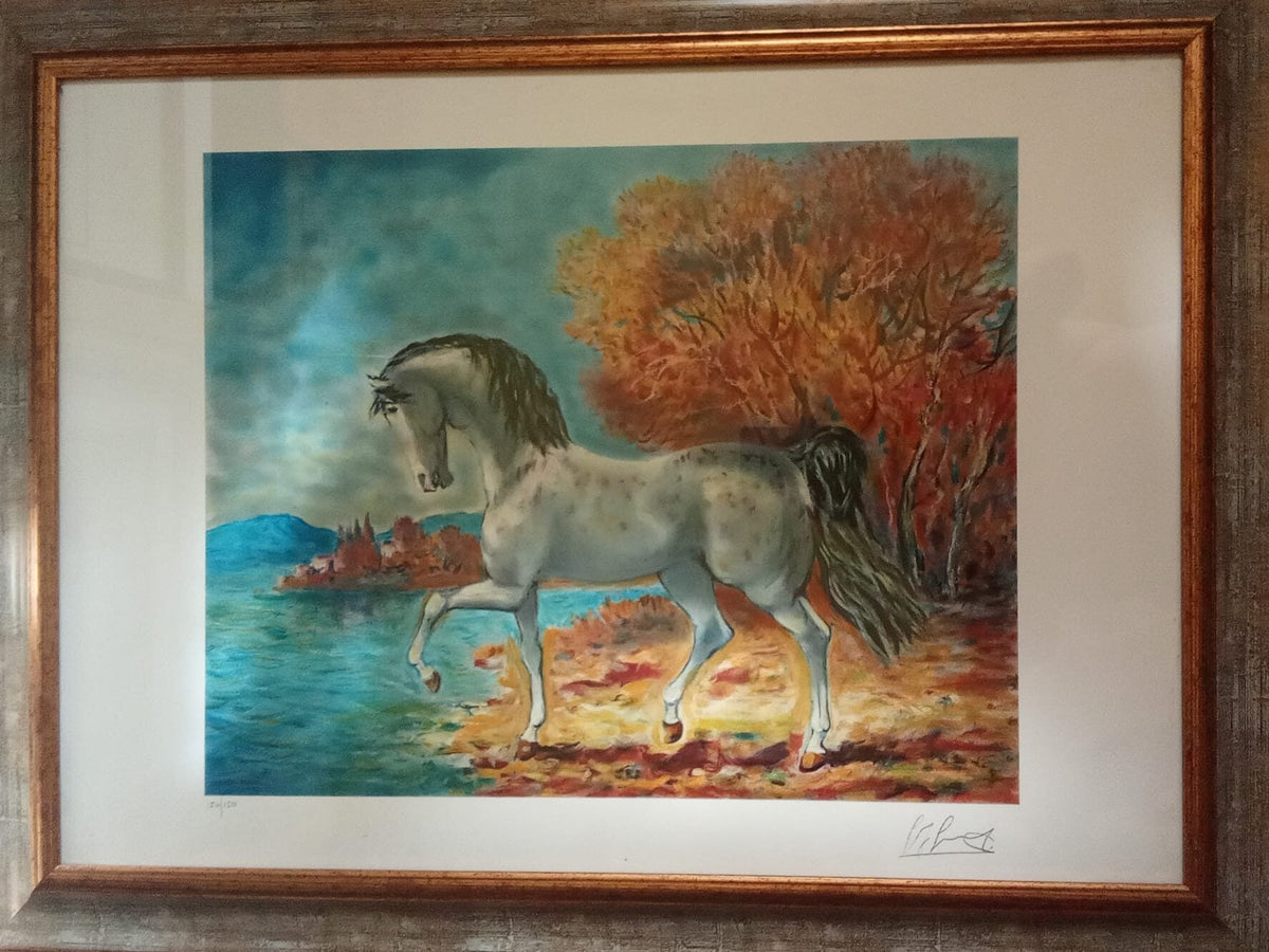Cavallo bianco, litografia degli anni Settanta di Giovan Francesco Gonzaga